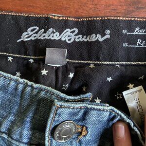 Eddie Bauer Jeans Med Wash White Stars Flannel Lined Sz 18W Comfy Cozy Camping